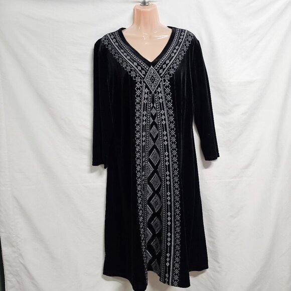 Coldwater Creek Velvet Embroidered Midi Dress Women Size XL Black - Picture 3 of 13